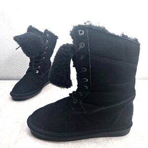 BearPaw Winter Boots Suede Sheepskin Wool Fur Lace Up Outdoor Shearling Booties